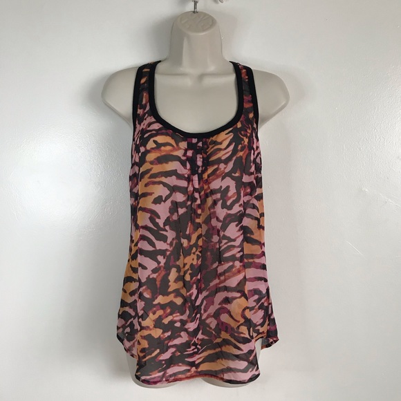 XHILARATION Sheer Black Orange Animal Print Pleated Center Racerback Tank Wmn M - Picture 13 of 13